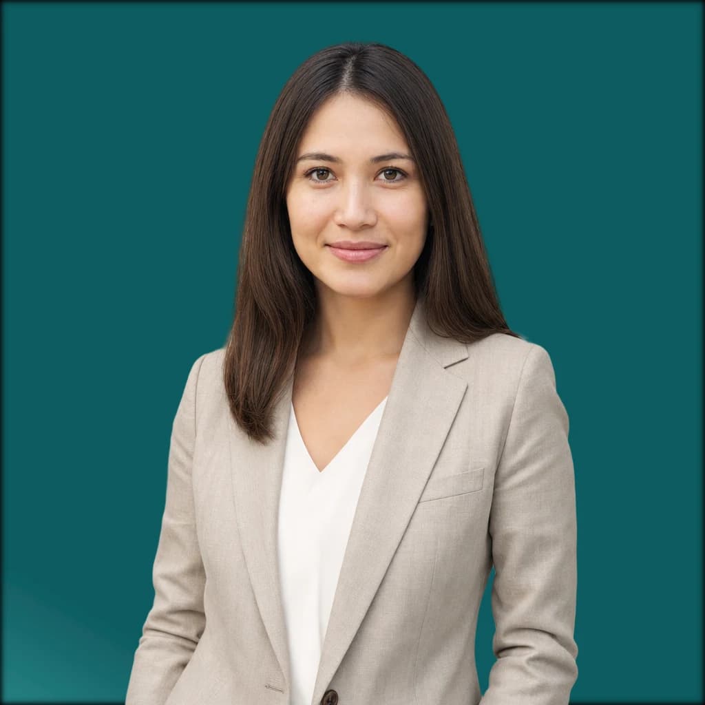 AI-generated Trendy headshot, woman — full-figure studio portrait