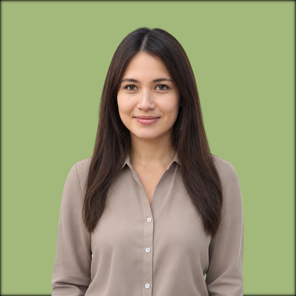 AI-generated Casual Confident headshot, woman — full-figure studio portrait