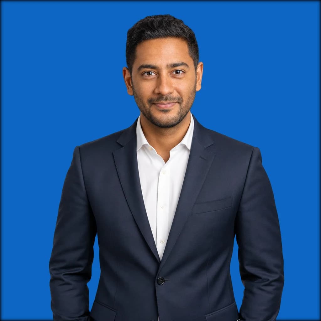AI-generated Executive headshot, man — full-figure studio portrait