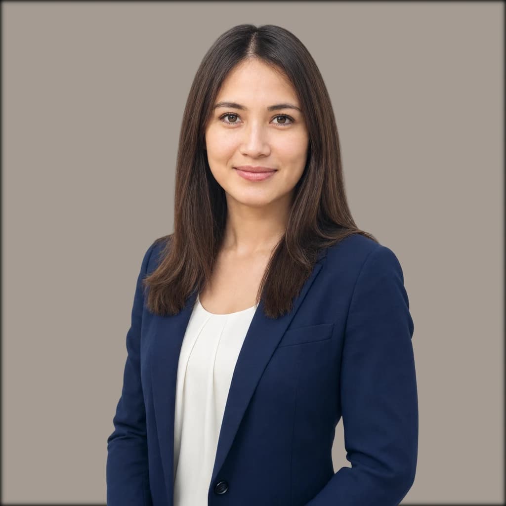 AI-generated Modern Professional headshot, woman — full-figure studio portrait