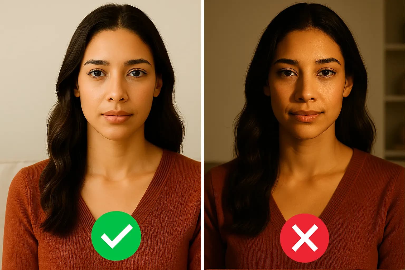 examples of passport photos with shadow and without shadow