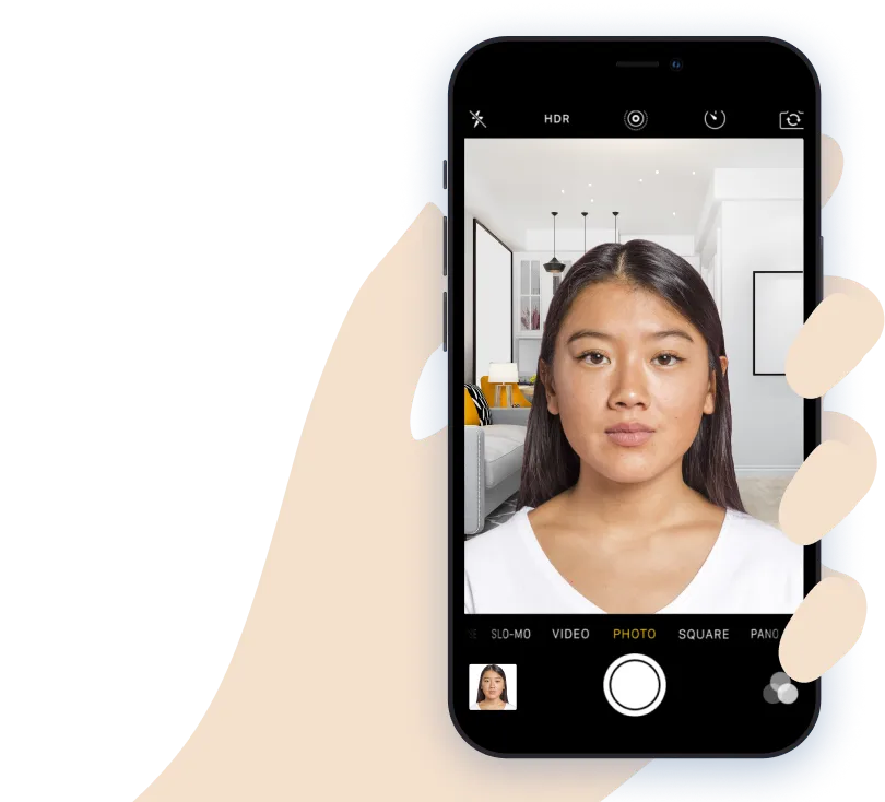 illusturation of a person taking a selfie to make a passport photo