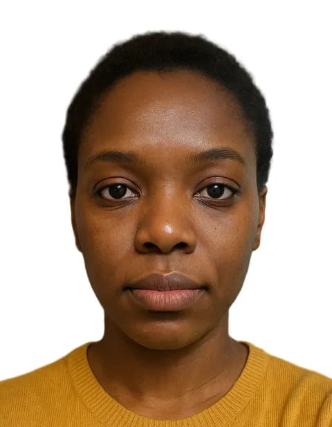 The same person as a Schengen visa photo on a plain white background