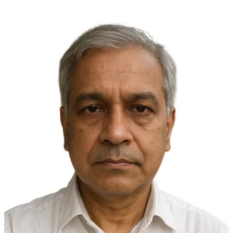 The same person as a square Indian visa photo on a plain white background
