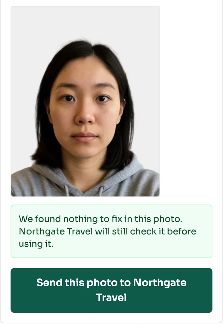 The client’s phone after sending: the finished photo and a button to send it to the agency