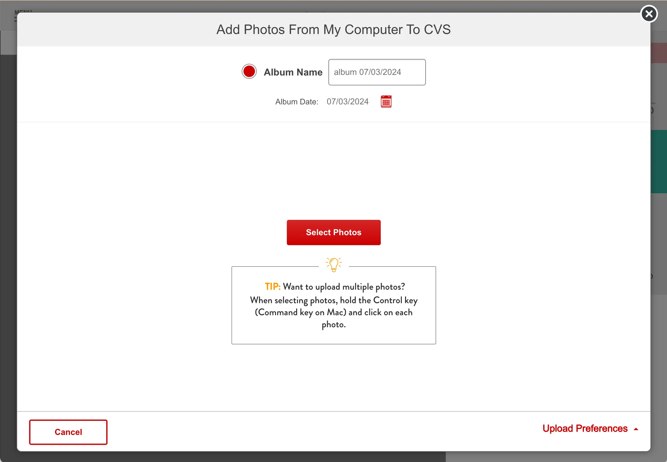 Selecting Photos from Computer