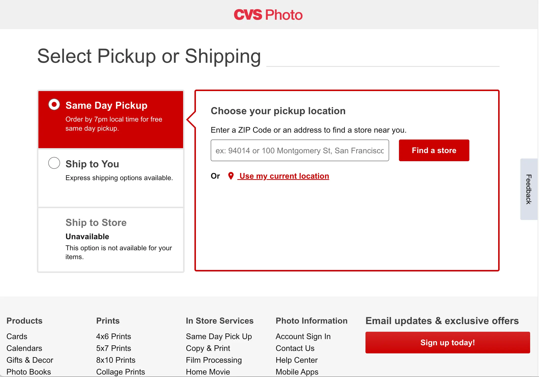 Choose Pickup Option