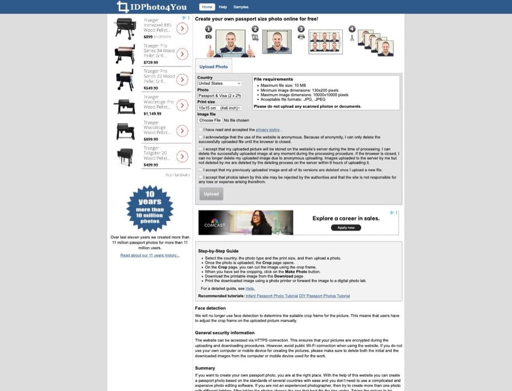 IDPhoto4You free upload tool with ads and manual crop