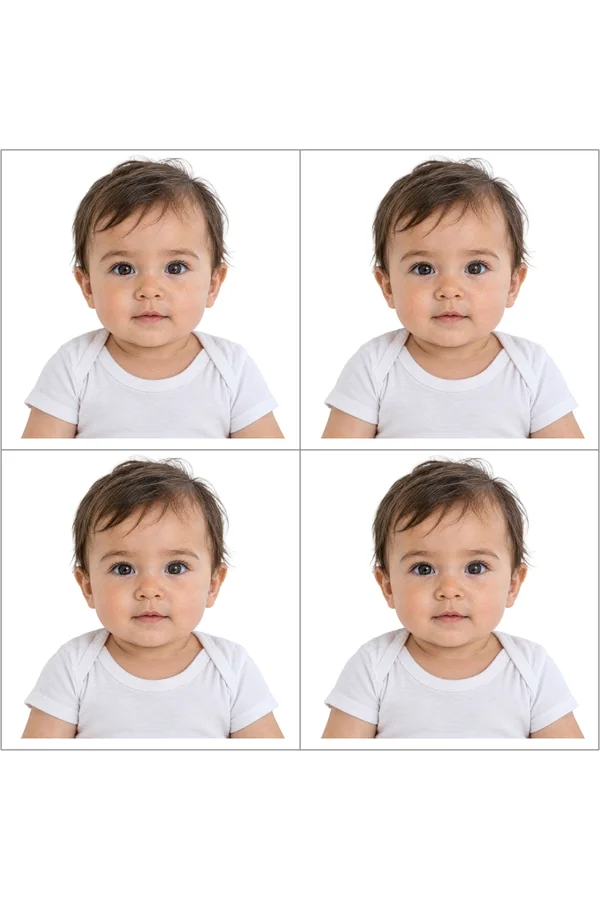 A print sheet of Baby Passport 2x2 inch photos