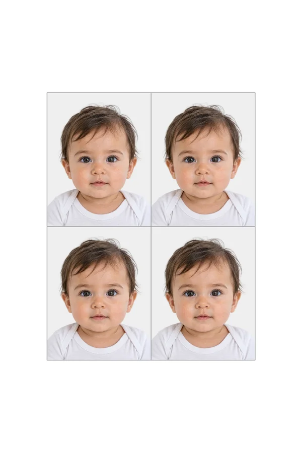A print sheet of UK Baby Passport photos