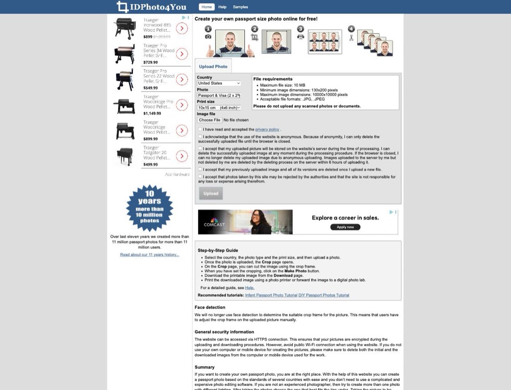IDPhoto4You free upload tool with ads and manual crop